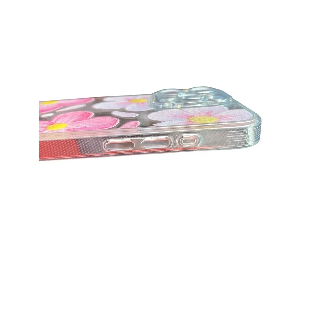 iPhone 16 Pro Case 3D Pink Floral Oil Painting Textured Clear Bumper Cover
